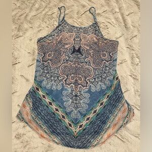 OP Ocean Pacific Top Juniors Blue Boho Abstract Sheer Paisley Blouse
